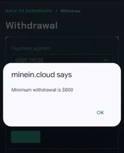 Mineincloud minimum withdrawal 