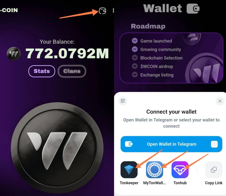 How to connect TON Wallet to W-coin game 