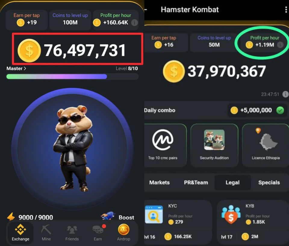 Hamster Kombat Profit per hour vs coin balance