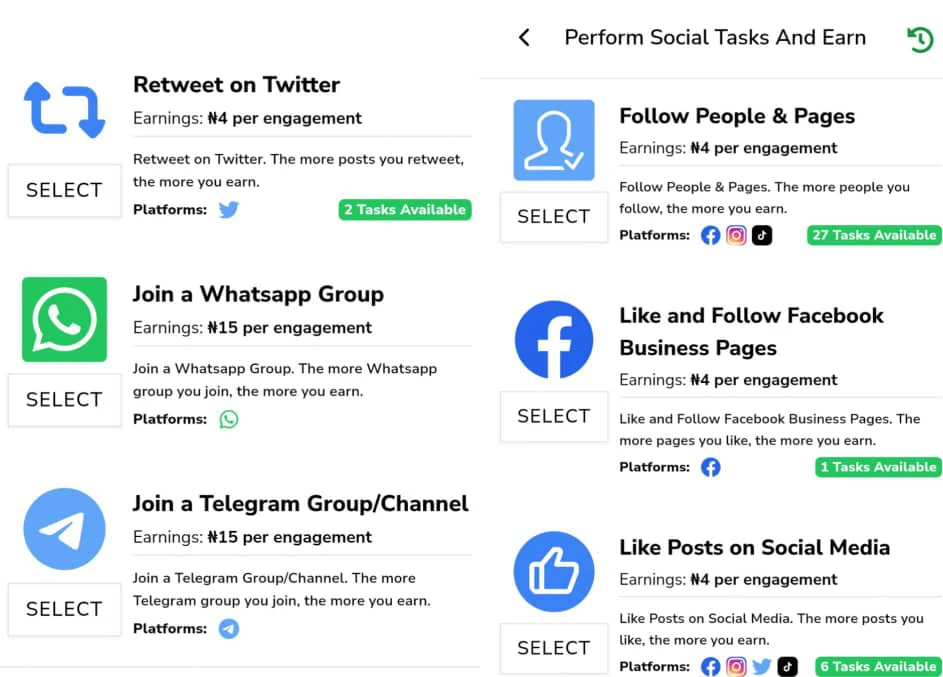 Social tasks on gigsflix 