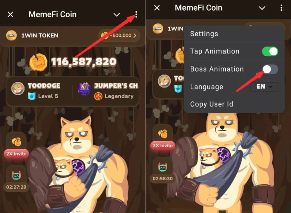 How to turn off animation on MemeFi Coin 