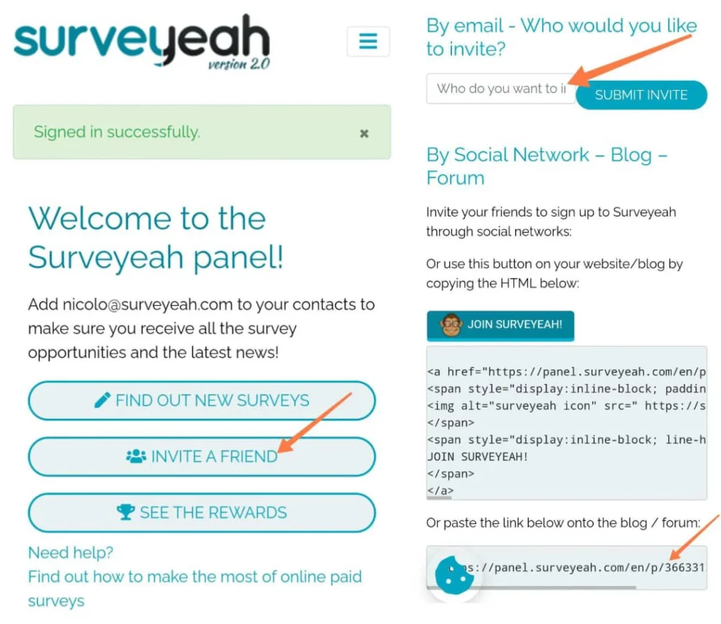 How to get surveyeah referral link 