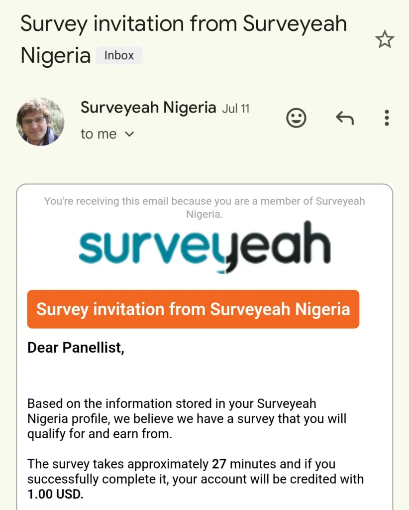 Surveyeah survey invitation 