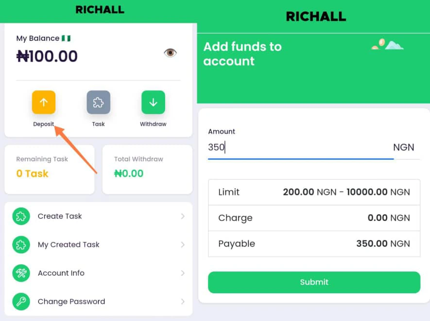 How to deposit on Richall 