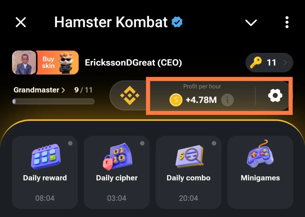 Hamster Kombat profit per hour 