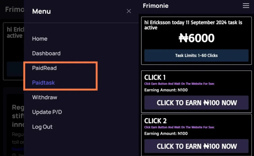 How to earn on Frimonie.ng