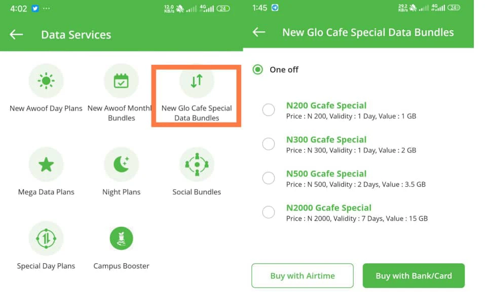 How to buy GLO cafe Special Data Plans 