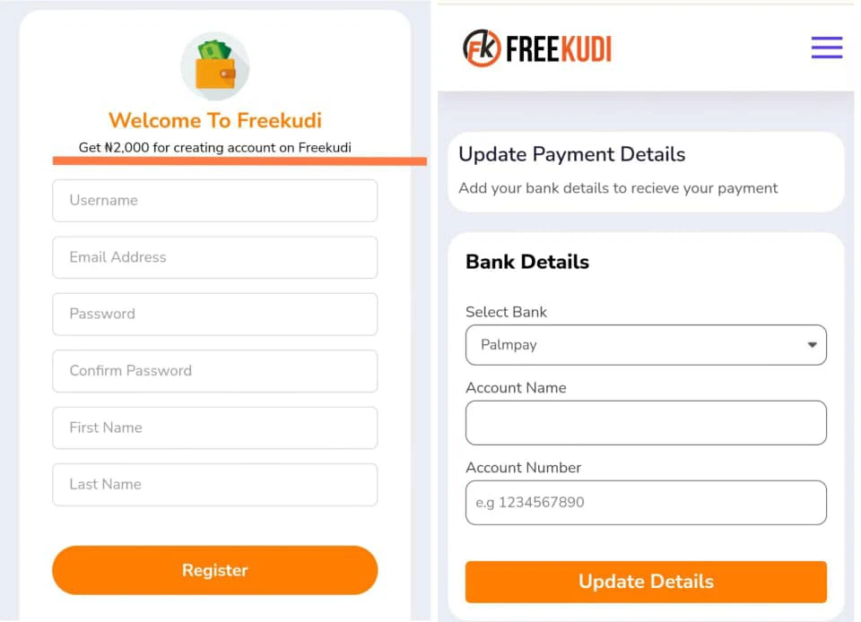 How to create an account on freekudi.com.ng