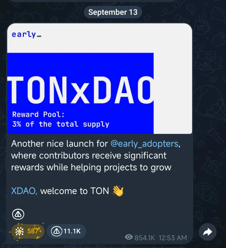 Notcoin promoting TONxDAO bot