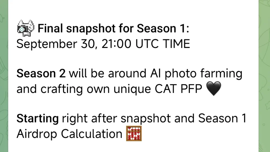 Cats season 1 ends on 30th September