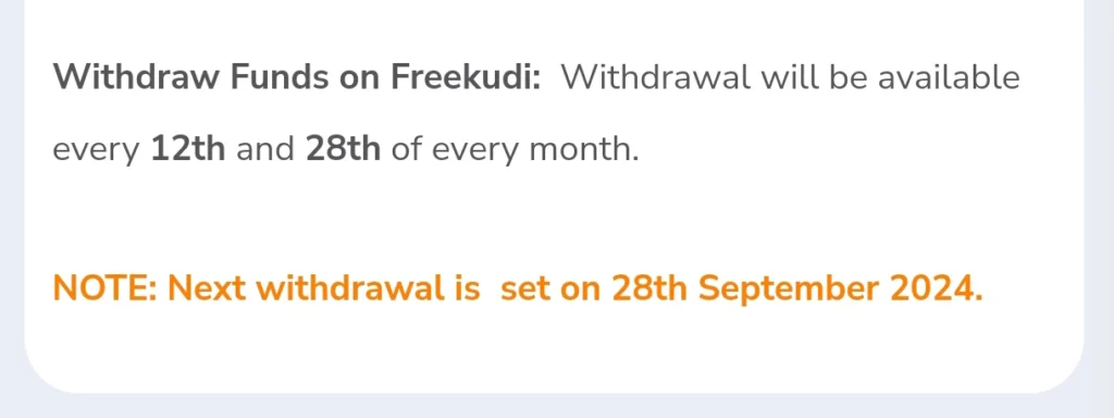 Freekudi payment threshold 