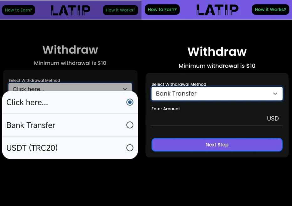 How to withdraw on Latip 