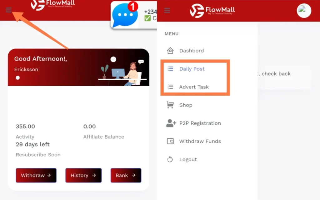 Flowmall daily tasks and adverts 