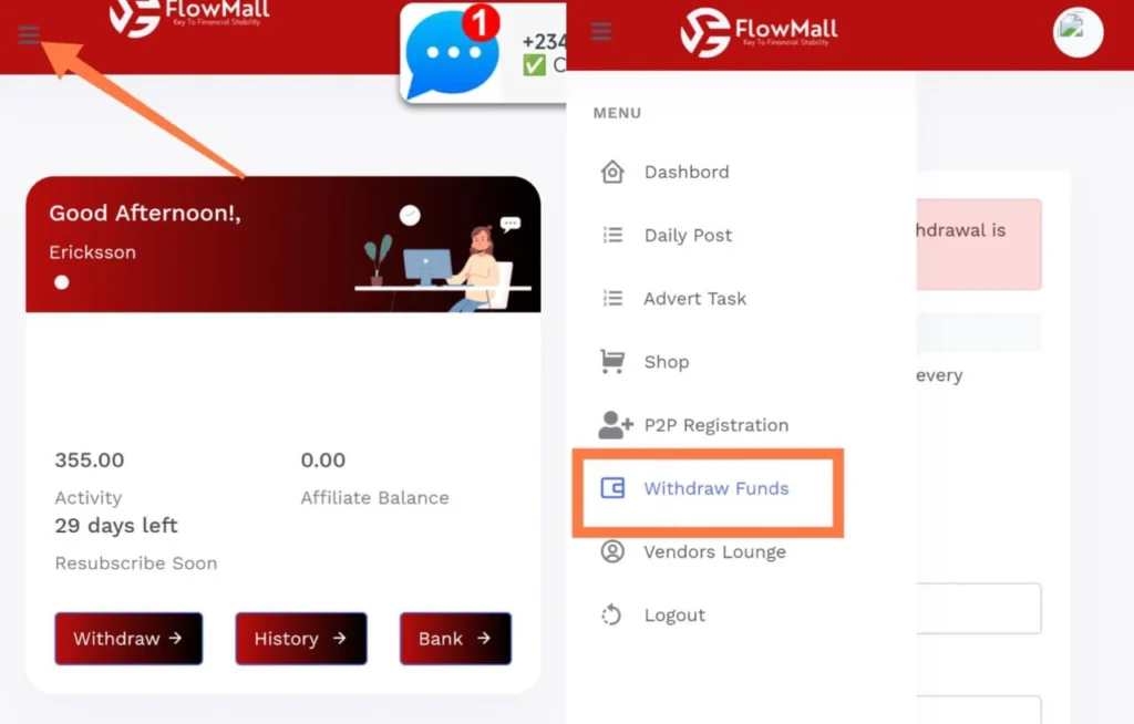 How to withdraw on flowmall 