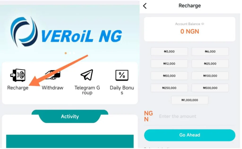 How to deposit on veroil-ng 