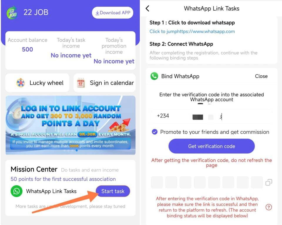 22job WhatsApp link task 